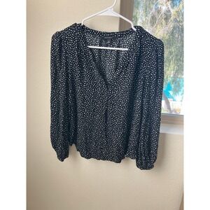 Banana Republic Black White Floral Print‎ Long Sleeve Blouse Top Womens Medium
